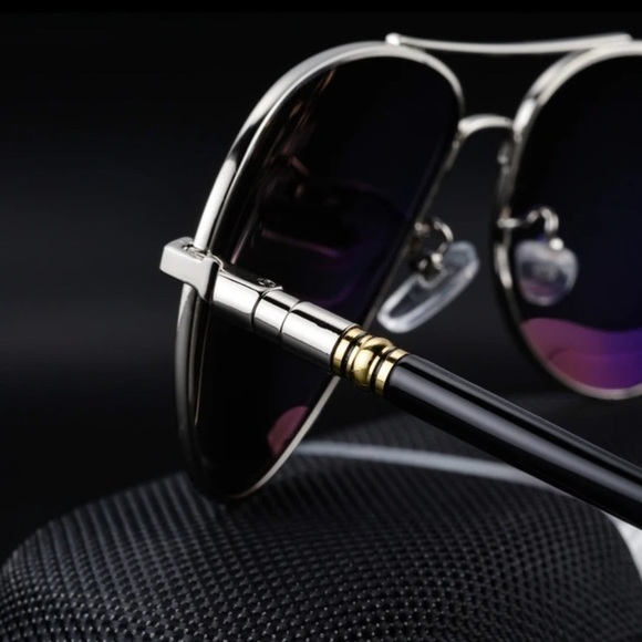 Mens Silver Metal Aviator Sunglasses Gray Polarized Lenses New - Picture 5 of 6